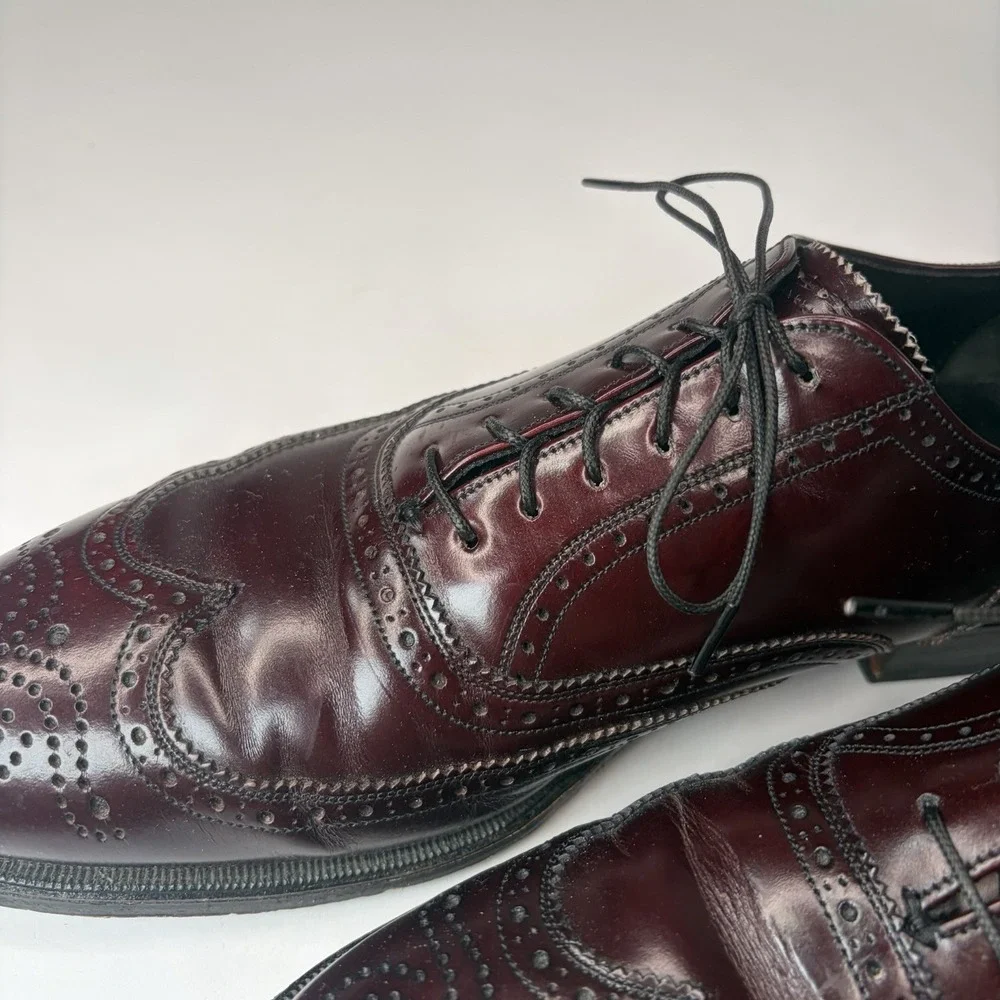VTG French Shriner Men's 9.5 Burgundy Leather Dress Shoes Oxford Made in Italy